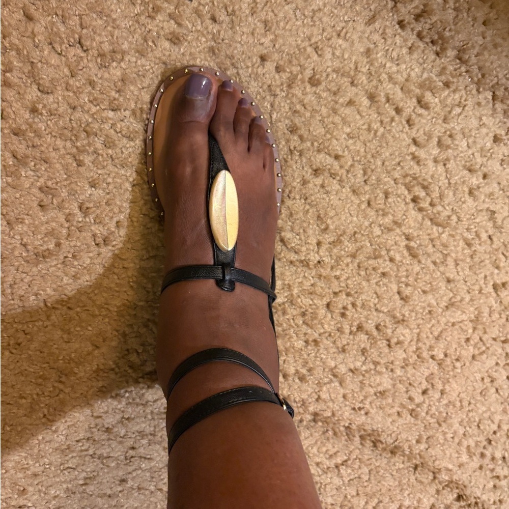 Chico's Black Sandals with Gold Detail